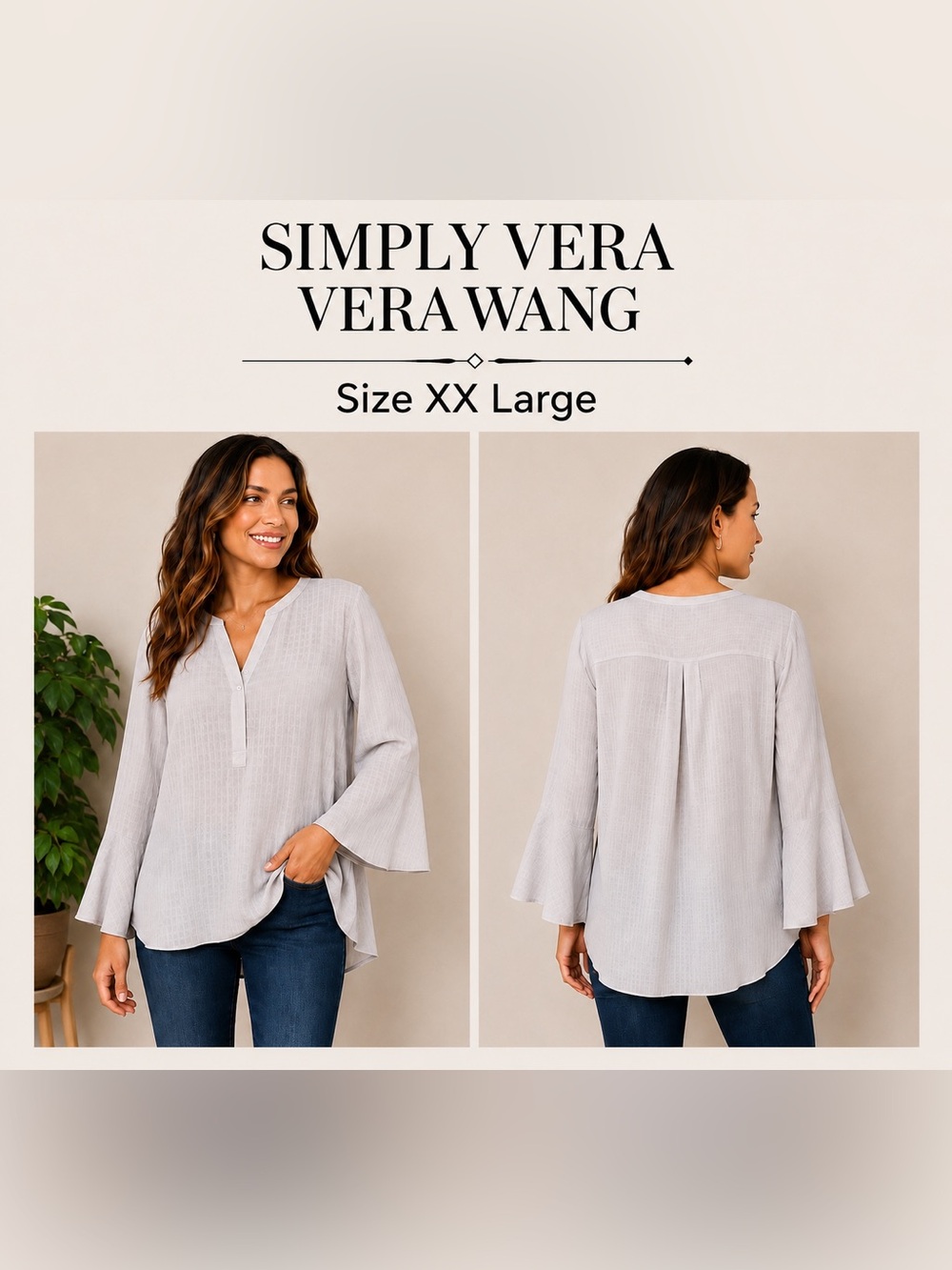 Simply Vera Vera Wang Woman’s XXL long bell sleeve pullover blouse NWT w/flaw